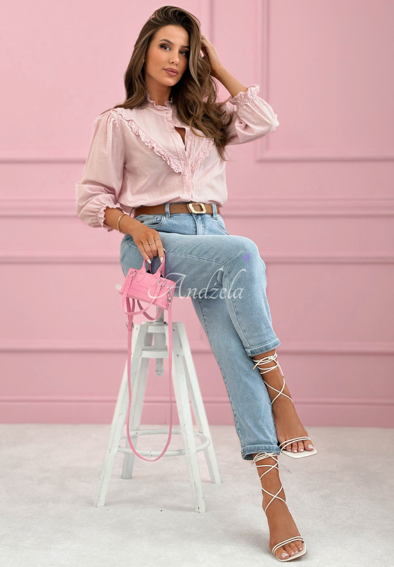 Cămașă din bumbac cu volănașe din dantelă Sweet Lace