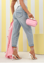 Pantaloni din denim mom fit Why Wait albastre