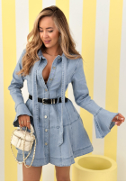 din denim rozkloszowana Rochie Gossip Cafe albastru deschis