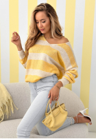 Pulover w paski z dekoltem Springtime Stripes beżowo-roz