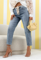 Pantaloni din denim loose fit z paskiem No Time For This albastre