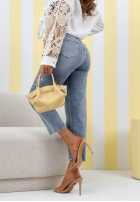 Pantaloni din denim loose fit z paskiem No Time For This albastre