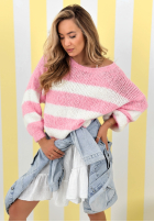 Pulover w paski Strawberry Lollipop biało-roz