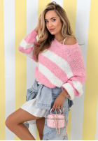 Pulover w paski Strawberry Lollipop biało-roz