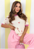 Miękki Pulover w wisienki Just Cherries bej