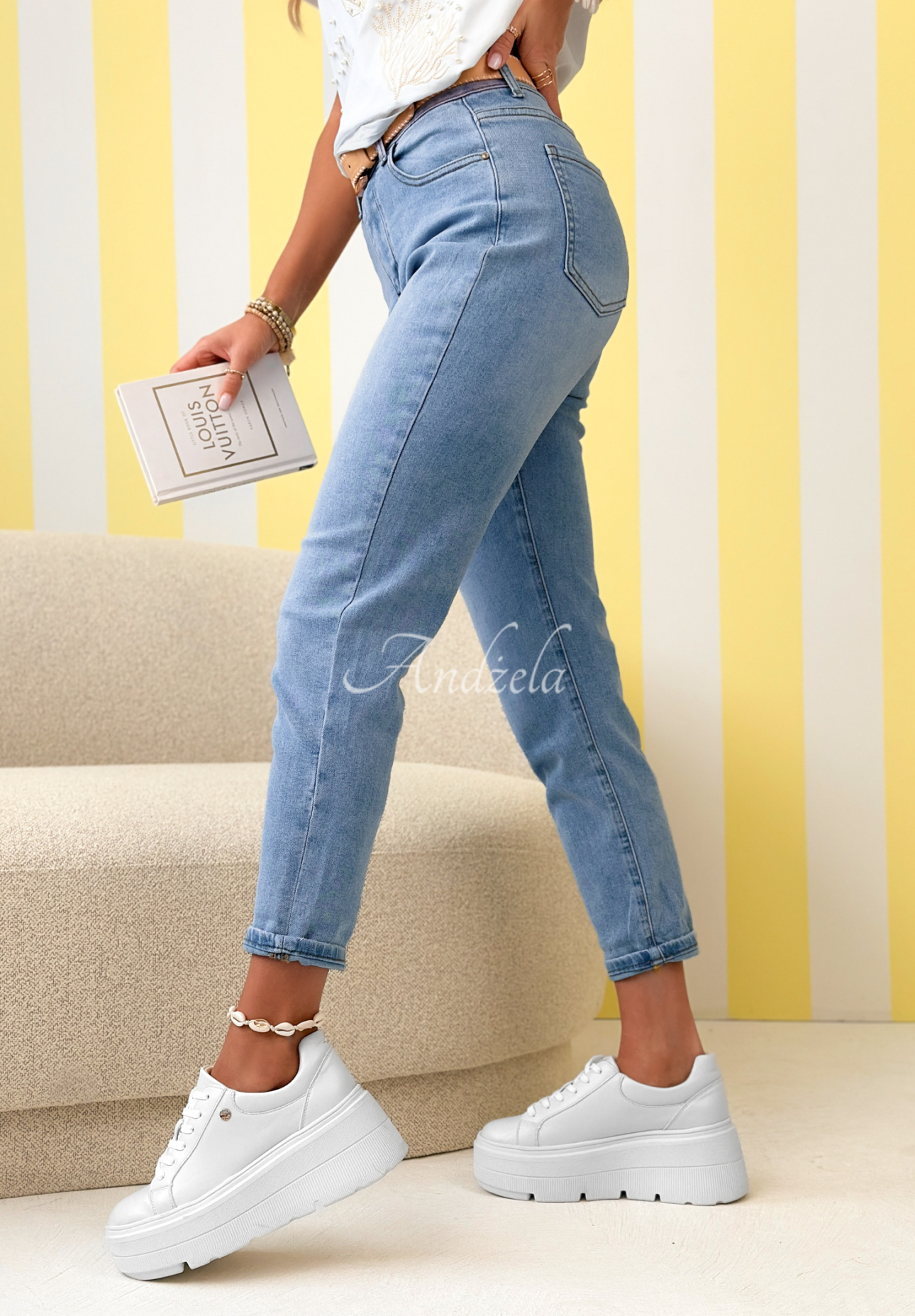 Blugi mom fit cu curea Millie