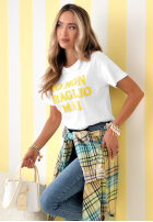 Tricou z napisami Baglio biało-roz