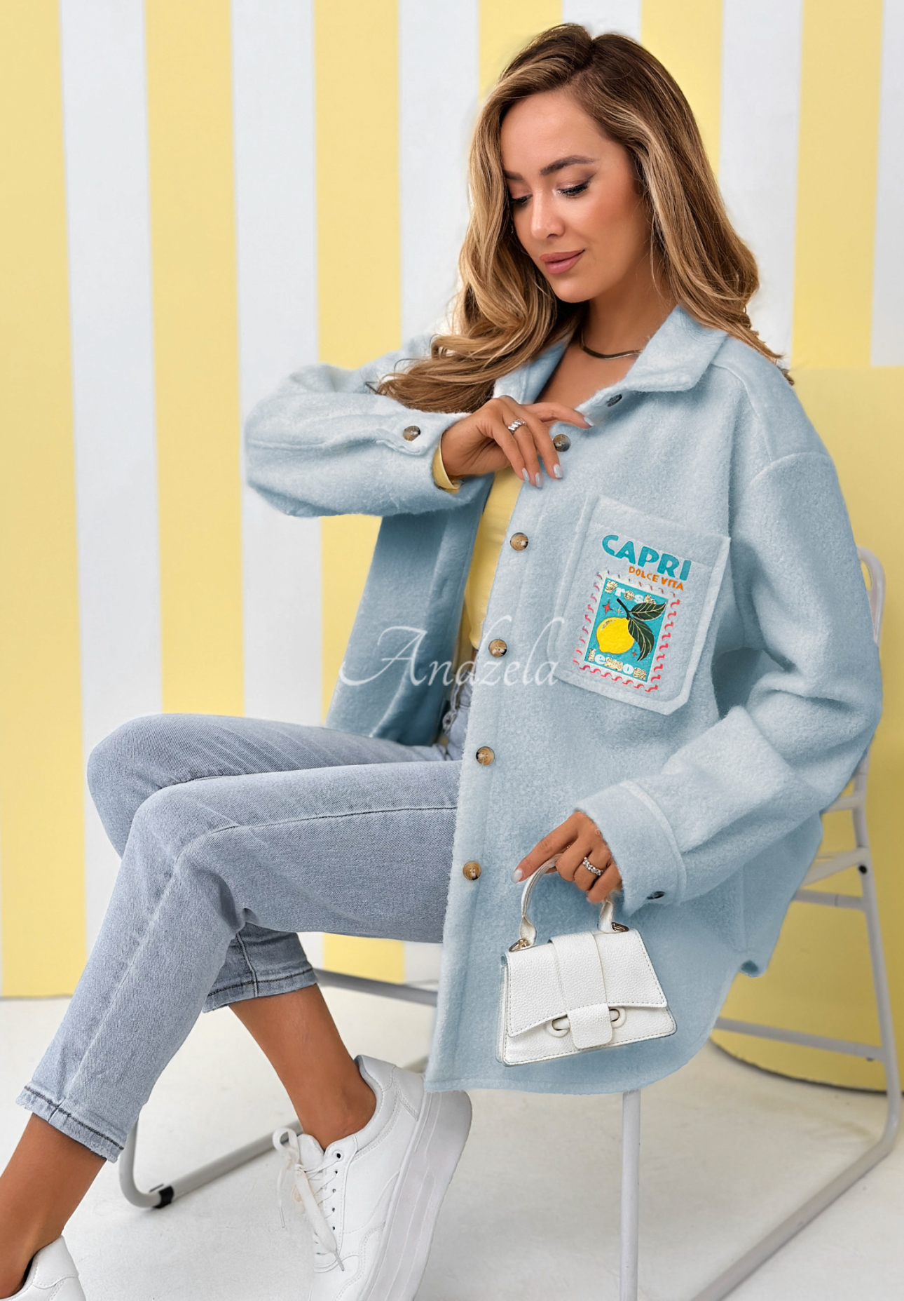 Jachetă din imitație de lână de miel cu imprimeuri și lână Capri Dolce Vita