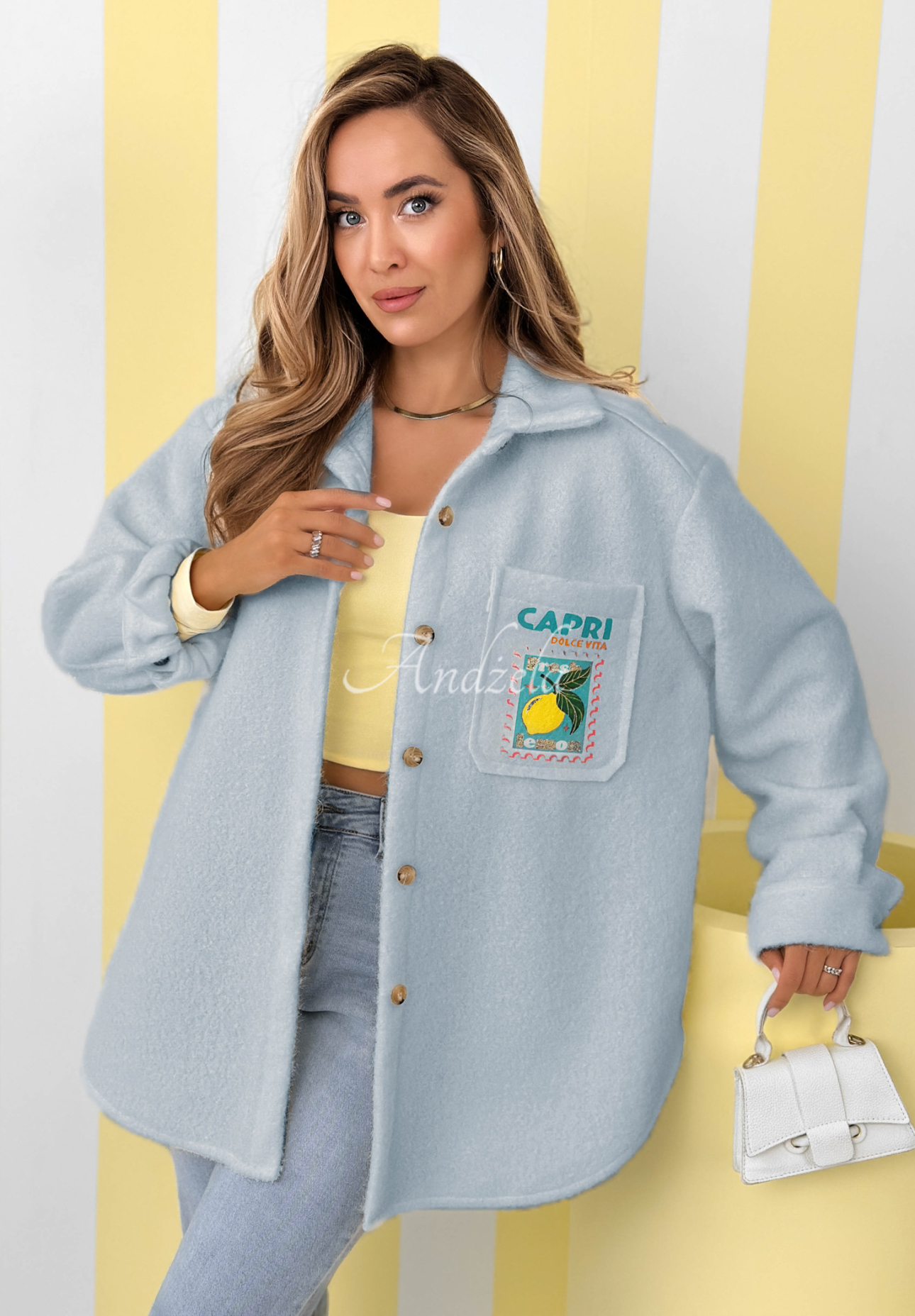 Jachetă din imitație de lână de miel cu imprimeuri și lână Capri Dolce Vita