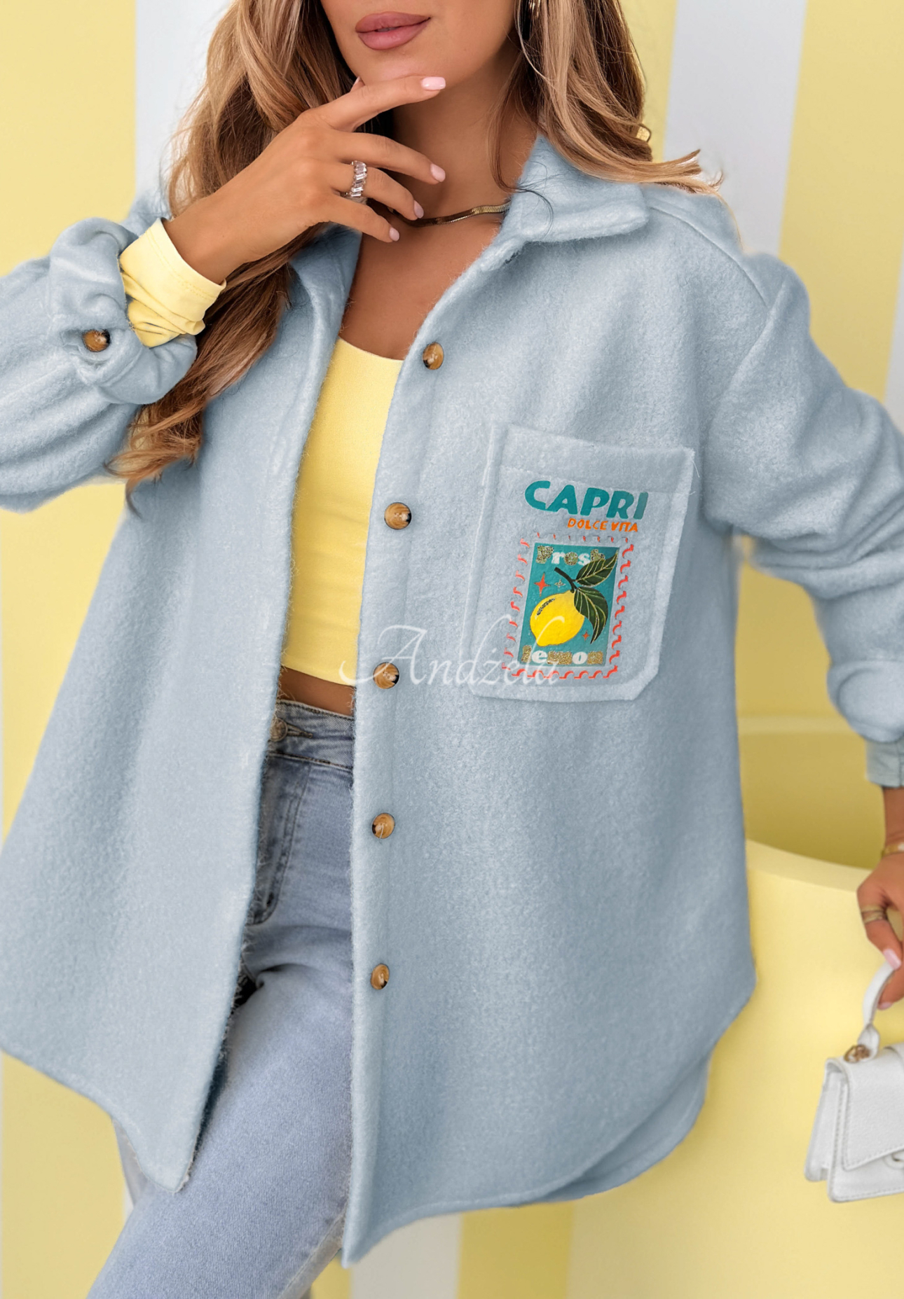 Jachetă din imitație de lână de miel cu imprimeuri și lână Capri Dolce Vita