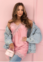 Satynowy Top  z koronką Seductive Lace roz pudră