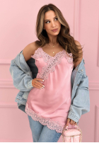 Satynowy Top  z koronką Seductive Lace roz pudră