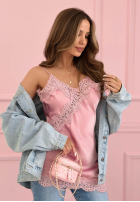 Satynowy Top  z koronką Seductive Lace roz pudră