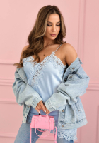 Satynowy Top  z koronką Seductive Lace albastru azuriu