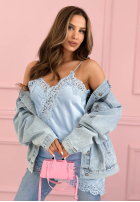 Satynowy Top  z koronką Seductive Lace albastru azuriu