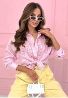 Pasiasta Cămașă z lyocellu z falbankami Spring Garden Party roz pudră