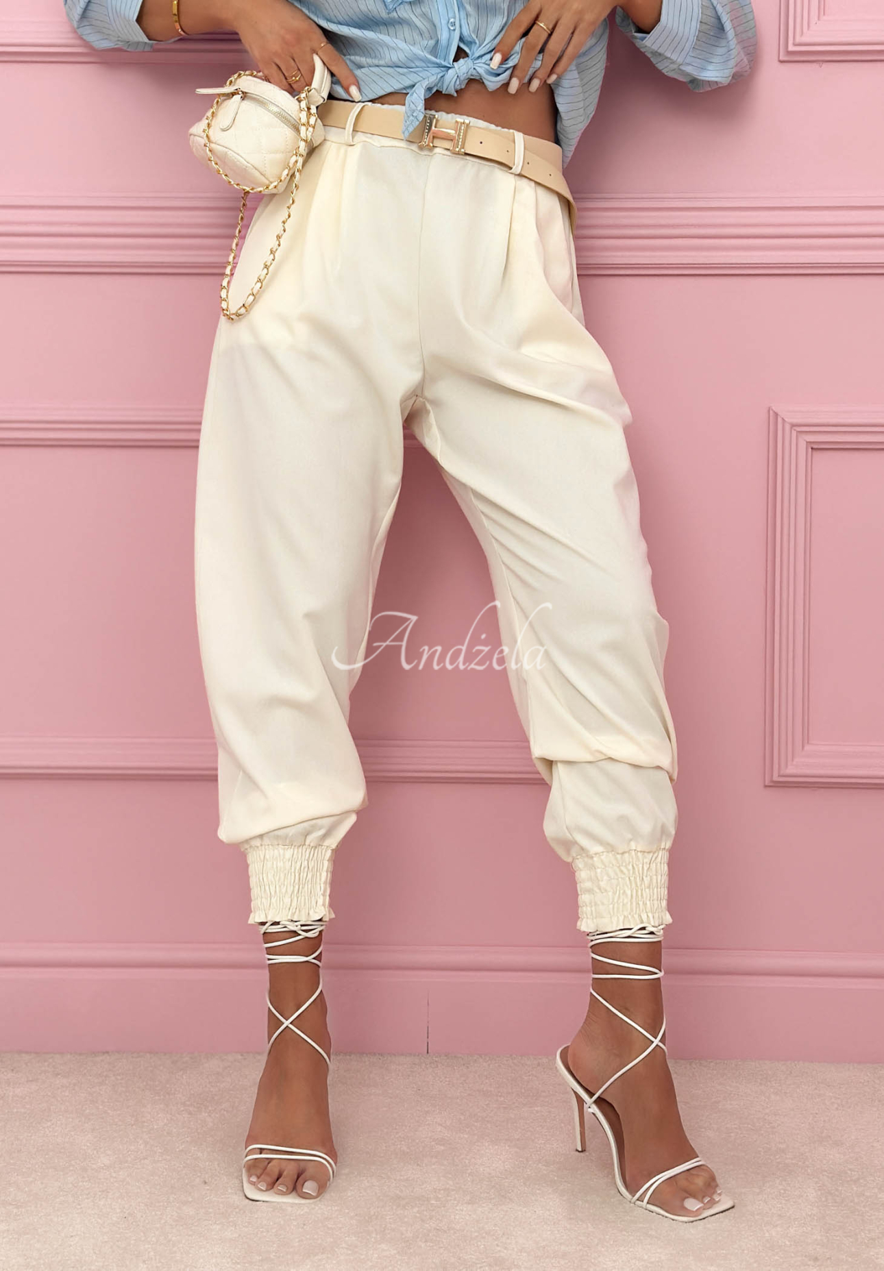 Pantaloni din material de viscoză cu manșete Get Ready