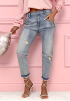 Pantaloni din denim skinny z serduszkami Colorful Hearts albastru deschis