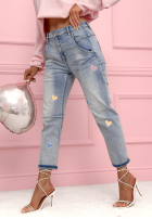 Pantaloni din denim skinny z serduszkami Colorful Hearts albastru deschis