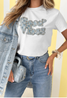 Bawełniany Tricou z nadrukiem Only Good Vibes Alb