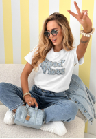 Bawełniany Tricou z nadrukiem Only Good Vibes Alb