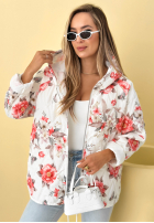 Scurtă pikowana Geacă z kapturem w kwiaty Begonia albastru azuriu