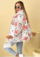 Scurtă pikowana Geacă z kapturem w kwiaty Begonia albastru azuriu