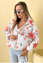 Scurtă pikowana Geacă z kapturem w kwiaty Begonia albastru azuriu