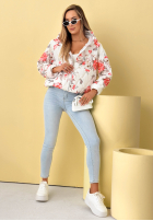 Scurtă pikowana Geacă z kapturem w kwiaty Begonia albastru azuriu