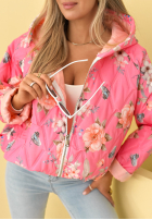 Scurtă pikowana Geacă z kapturem w kwiaty Begonia albastru azuriu