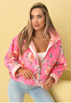 Scurtă pikowana Geacă z kapturem w kwiaty Begonia albastru azuriu