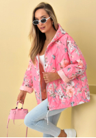 Scurtă pikowana Geacă z kapturem w kwiaty Begonia albastru azuriu