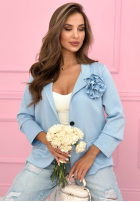 Sacou oversize z różą Elegant Rosalia albastru azuriu