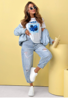 Tricou z nadrukiem Sweet Goodness biało-albastru