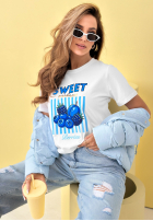Tricou z nadrukiem Sweet Goodness biało-albastru