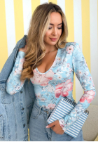 Kwiecista Bluză z dekoltem Camellia fucsia