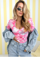 Kwiecista Bluză z dekoltem Camellia fucsia