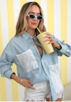 din denim Cămașă z koronką Side To Side albastru deschis