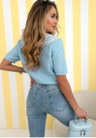 Sweterek z koronkowym kołnierzem Oh Sweet Lace albastru azuriu