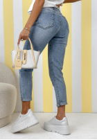 Pantaloni din denim mom fit z paskiem Belle albastre