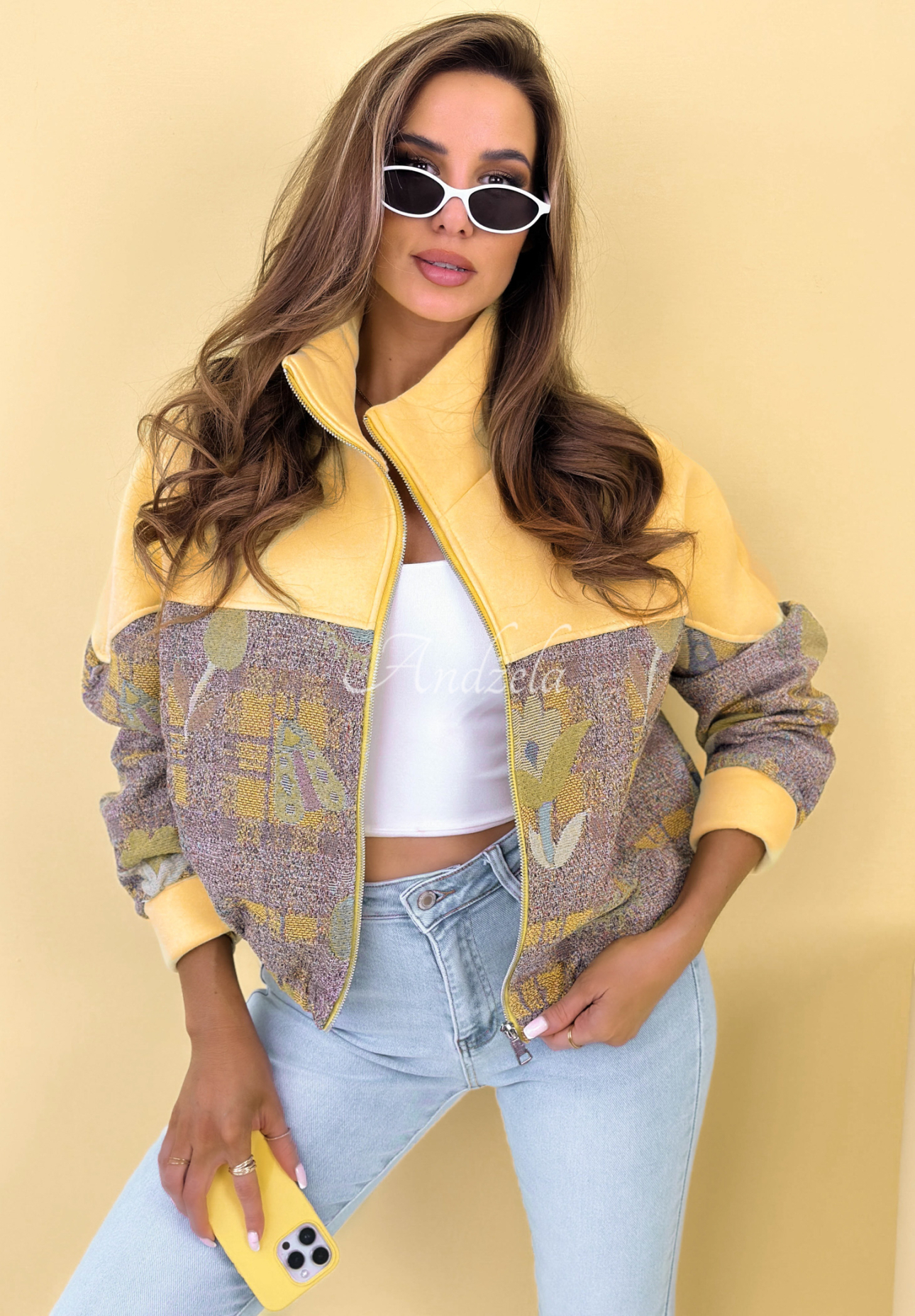 Hanorac din bumbac cu guler ridicat și imprimeu Alice