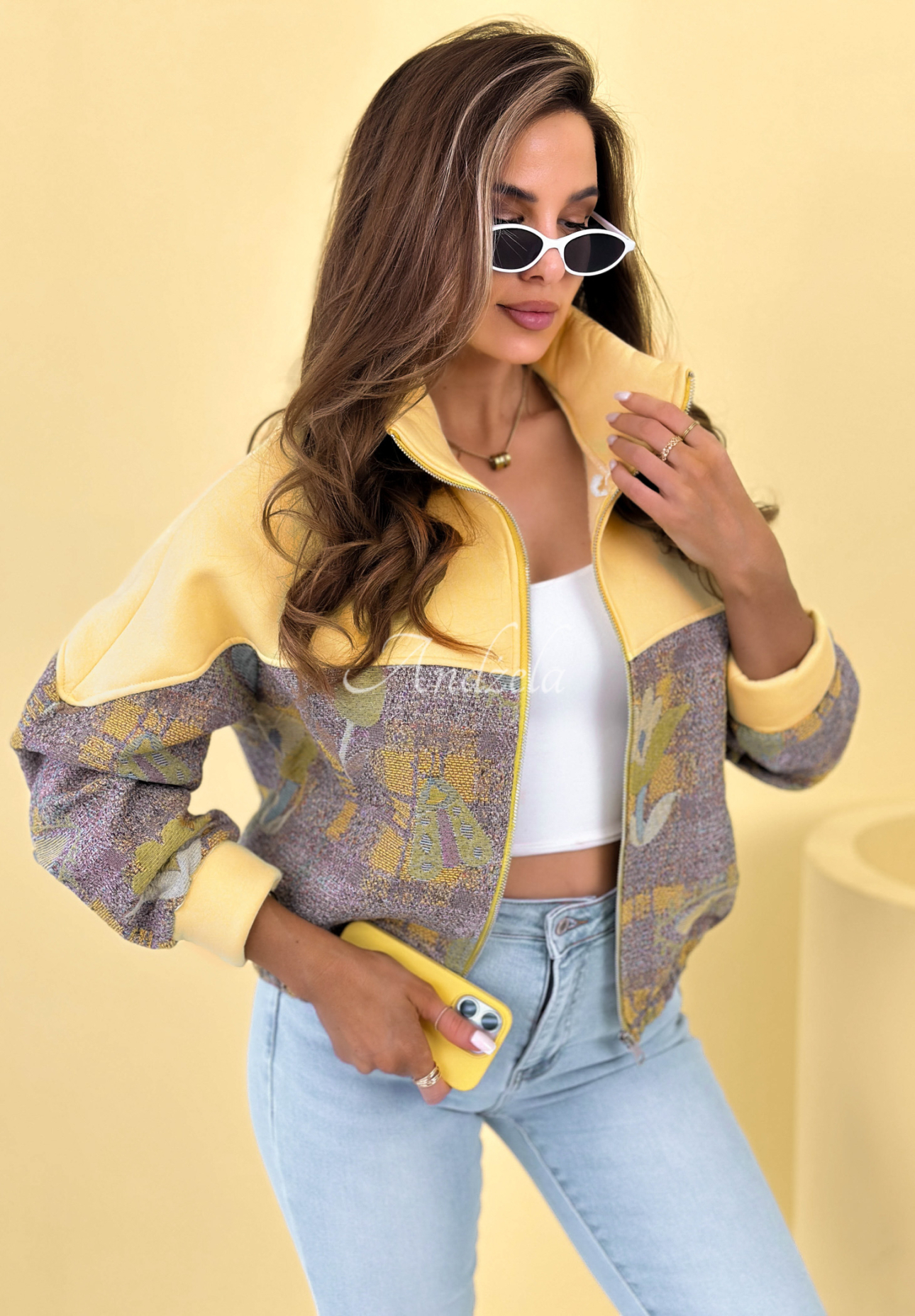 Hanorac din bumbac cu guler ridicat și imprimeu Alice