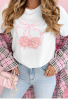 Tricou z nadrukiem Pink Bow Alb