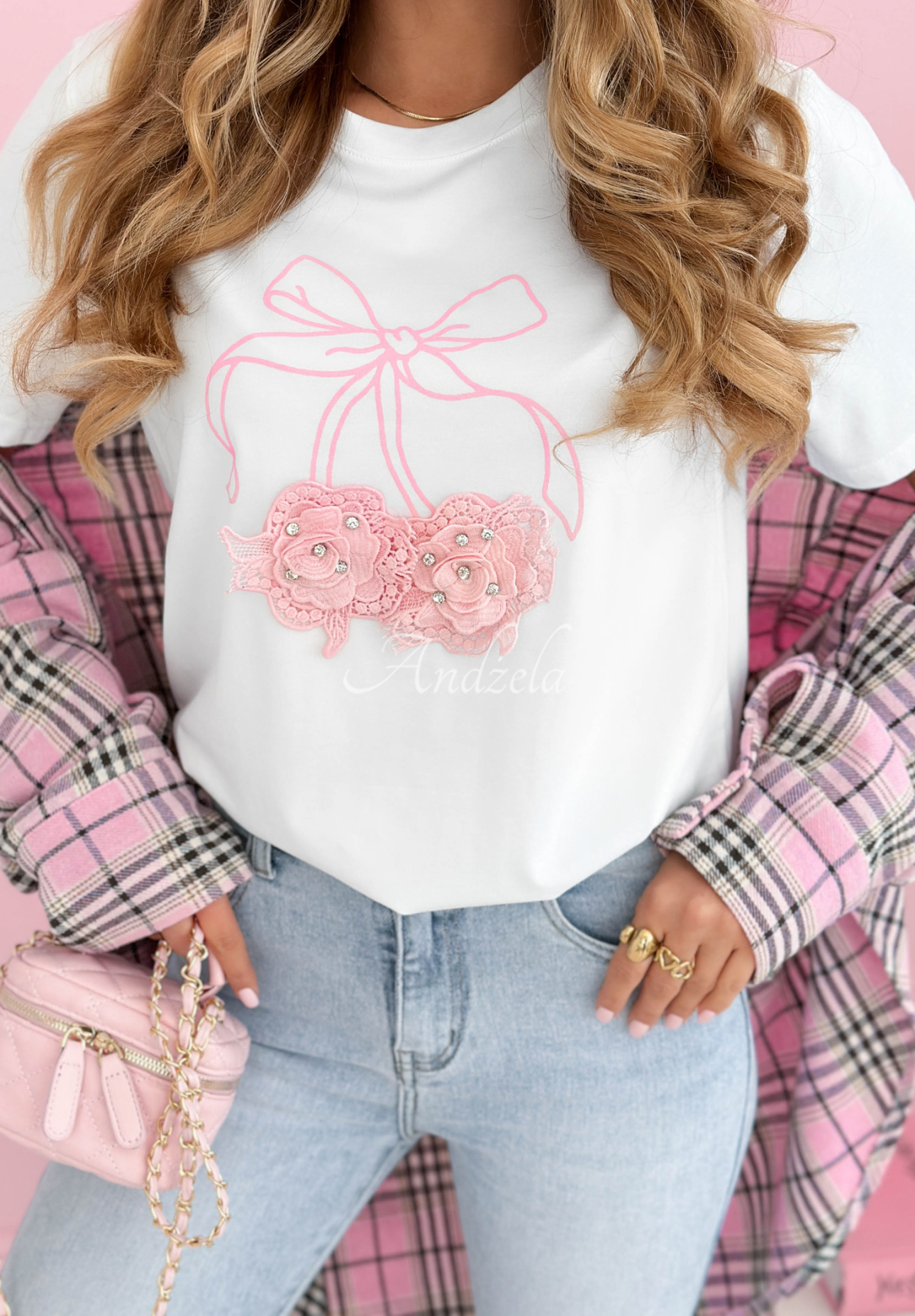 Tricou din bumbac cu imprimeu Pink Bow