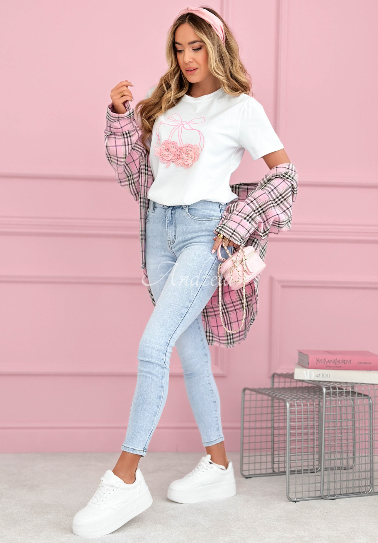 Tricou din bumbac cu imprimeu Pink Bow