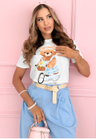 Bawełniany Tricou z misiem Bicycle Bear biało-albastru azuriu