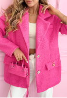 Palton  kożuszek z kołnierzem Ingrid fucsia