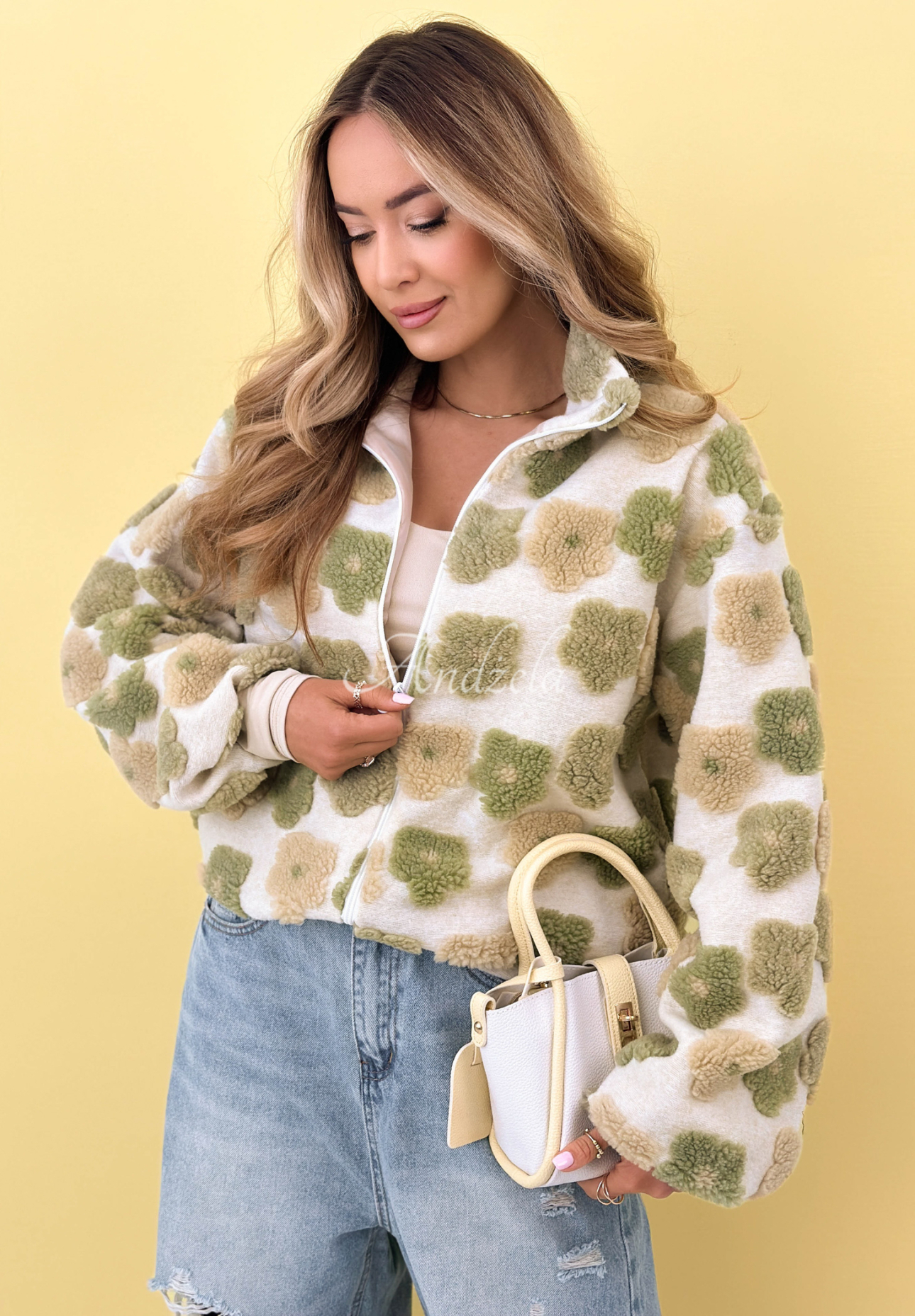 Geacă florală din lână cu guler ridicat Garden Of Flowers