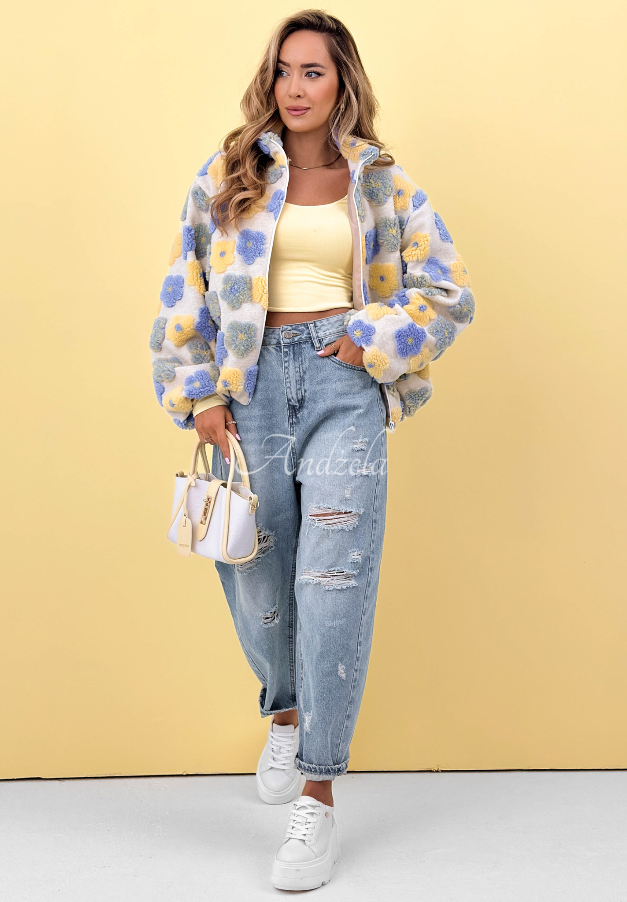 Geacă florală din lână cu guler ridicat Garden Of Flowers