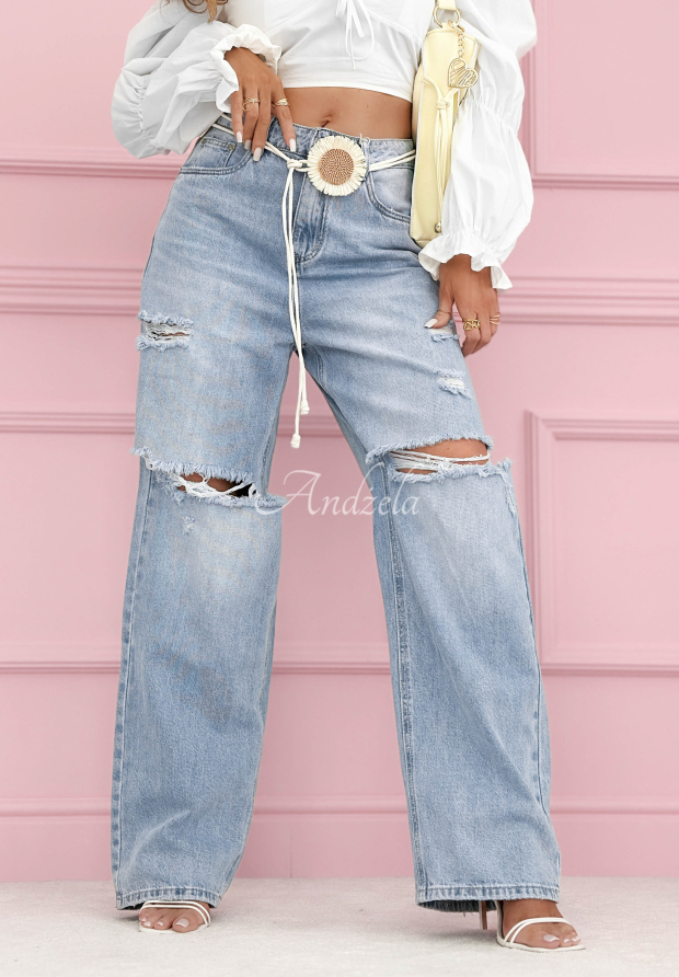 Blugi wide leg cu abraziuni Morgan